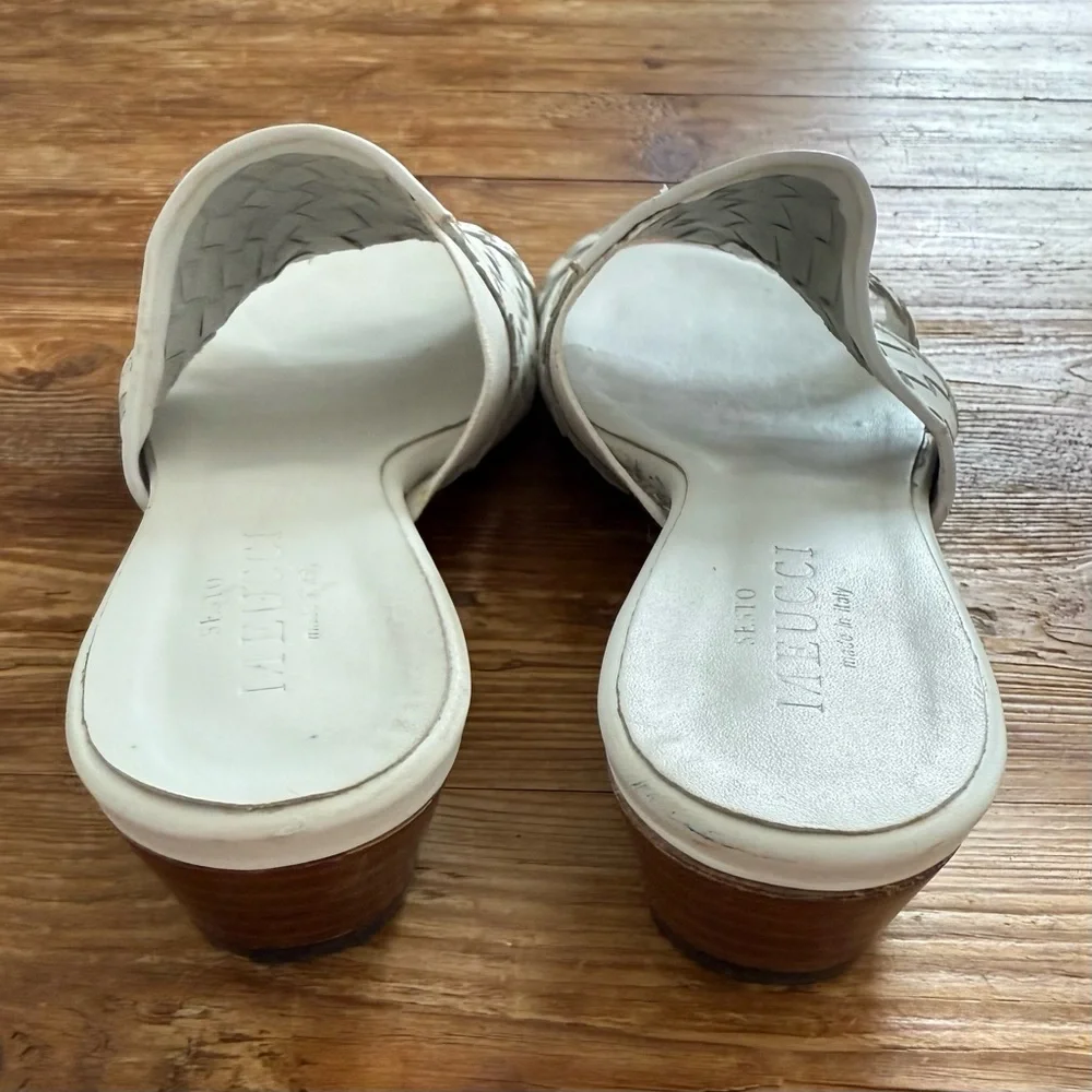 Sesto Meucci Slip on Mule Sandals White Woven Leather Italy Women's 8.5 EUC
